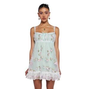 Sugar Thrillz Fairycore Sheer Slip Dress Embroidered Romantic NWT XS